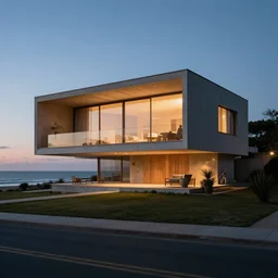 portrait of a house of the future in mar del plata, in front of the sea, cinematic ilumination,