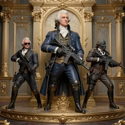 founding fathers of america getting raided by swat, highly detailed painting, 4 k resolution photorealistic, high resolution, vray, hdr, hyper detailed, insane details, intricate, elite, ornate, elegant, luxury, dramatic lighting, octane render, weta digital, micro details, 3 d sculpture