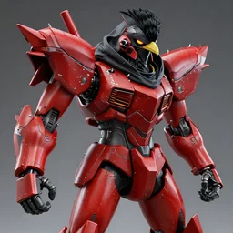 red kon - dam with davy jones for a chin gunpla spiked and long studded droid helmet, akira - style artistically anthropomorphic black bird head. cloaked hood down, dynamic pose. science fiction, portrait by donato giancola and greg rutkowski and wayne. hyper detailed. rendered in 3 0 0 0 cycles. top all time r / imaginarycyberpunk.