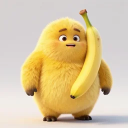 a photograph of a chubby furry banana animal, pixar octane render