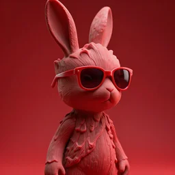 rabbit groot as marble statue, red sunglasses, in red background, soft red texture, red realistic 3 d render, soft red lights, 4 k, high detailed photography red, 5 0 mm lens, rich red colors, smooth gradients, depth of field, cinematic, hyper realism, high detail, octane render, unreal engine, 8 k, vibrant red colors