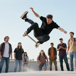 necron doing a kickflip while humans look on in amazement and awe