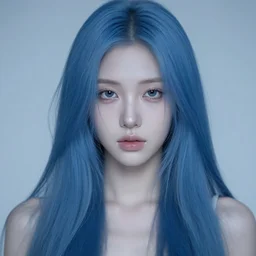 an alternative young woman with long blue hair, pale