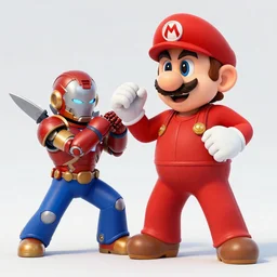 Mario fighting iron-man in Vallhala