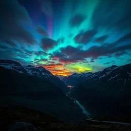 landscape photography by marc adamus, northern lights, dramatic lighting, sunset, dramatic sky