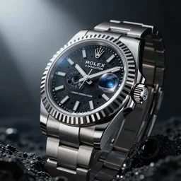 futuristic rolex watch powered by a black hole