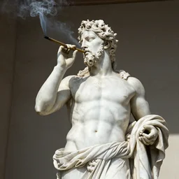 a greek statue smoking a blunt