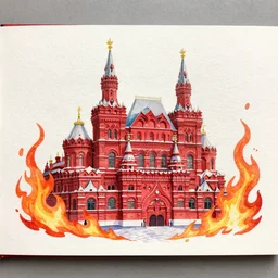 a painting of a Red Square in Moscow in flame, a watercolor and matte painting by Beeple and RHADS and maxfield parrish, cgsociety, brutalism, dystopian art, sci-fi, artstation hq