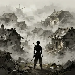 A dilapidated foggy village inhabited by black mages as seen in final fantasy 9 Vivi, digital painting, concept art, artstation