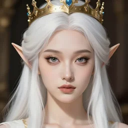 elven beauty with white hair and crown, art by michael garmash and ilya kuvshinov and magali villeneuve, anime, cute - fine - face, pretty face, beautiful bone structure, digital painting, realistic shaded perfect face, artstation, concept art, sharp focus, illustration, ultra detailed, 4 k,