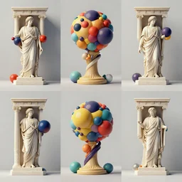 3 6 0 panorama escher style seamless pattern of colorful balls, sculpture in the ancient greek style
