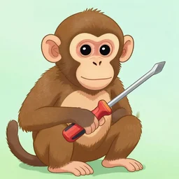 a monkey holding a screwdriver, by yoshitaka amano, 4 k, ultra - hd, super - resolution