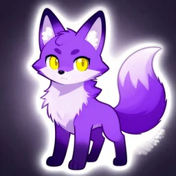 a cute cyberpunk anthropomorphic fox with purple fur and yellow eyes and a fluffy tail, comic art, trending on furaffinity, cartoon, kawaii, backlighting, furry art!!!, cel shading, concept art, lineless