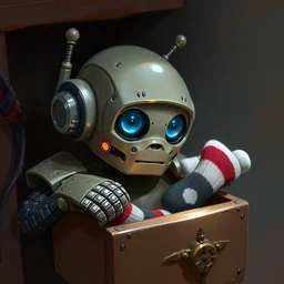 a detailed portrait of a cute robot that is looking for it's socks in his drawers by justin gerard and greg rutkowski, digital art, realistic painting, dnd, dungeons & dragons, character design, trending on artstation