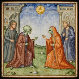 a medieval miniature painting depicting an alien visitation
