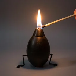 a bomb with arms and legs lighting itself on fire with a match
