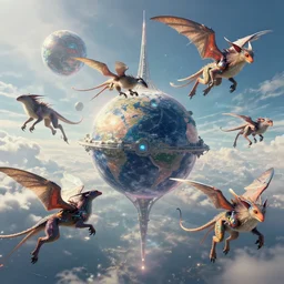 spawning of autonomous worlds with chimeras flying in the sky, highly detailed, excellent composition, cinematic concept art, dramatic lighting, trending on artstation, 4 k, aya takano color style, digital art, vivid colours,