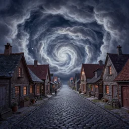 curled perspective digital art of curvy clouds small village cobblestone street'by anton fadeev'from'nightmare before christmas'