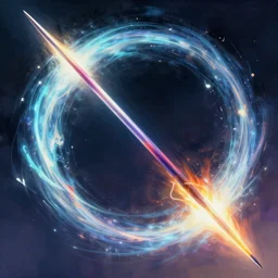 a powerful javelin soars through the air, swirling bright energies, digital painting
