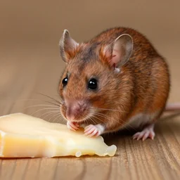 A mouse eating cheese