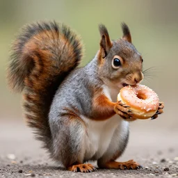A really fat squirrel eating a donut, 4K, highly detailed