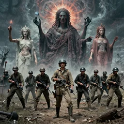 civil war photography except it's on acid dmt psychedelic trippy god deities civil war horror psychedelic by yoji shinkawa apophasis