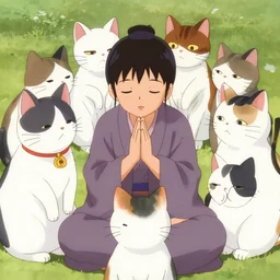 8 k uhd recursive image of praying buddhist cats, by katsuhiro otomo, anime, cartoon