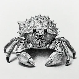 Detailed pencil drawing of a Hermit crab with a curly mustache