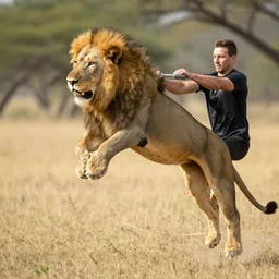 a man training a lion to jump n - 4