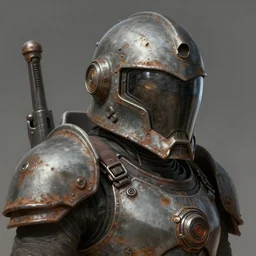 nuclear powered helmet armor old and with rust, jin - roh, d & d, sci - fi, portrait, highly detailed, digital painting, trending on artstation, concept art, sharp focus, illustration, art by artgerm and greg rutkowski and magali villeneuve