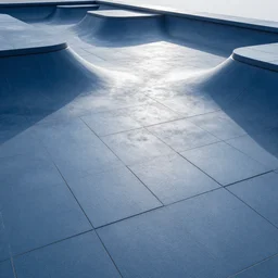 blue gridlike floor, futuristic rooftop, concave tiles