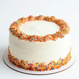 white cake with colorful sprinkles, detailed, picture