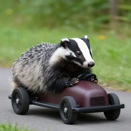 A badger driving his badgermobile.