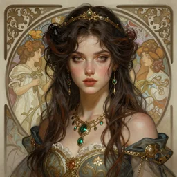 hyperdetailed portrait of beautiful queen's grunge girl. highly detailed portrait, digital painting, sharp foccus ilustration, artstation hq. intricate, elegant. wlop, greg rutkowski, alphonse mucha, medium shot. dan mumford