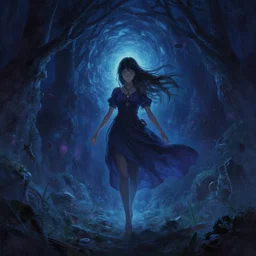 a mystical girl sorcerer stepping out of the void, portal to another dimension, evocative, mystical night, very detailed, award winning, masterpiece digital painting by greg rutkowski, alex grey, artstation, studio ghibli, breath of the wild, rossdraws, wlop