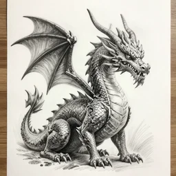 realistic pencil drawing of a dragon, hiqh quality, trending on artstation