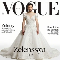 Zelensky in a fancy bride dress on the cover of the Vogue magazine