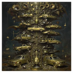 oil painting patina brass nightmare macerated epic tiered waving mollusks vehicles, cinematic, fine art, ornate masterpiece, hyper detailed by shigeru komatsuzaki