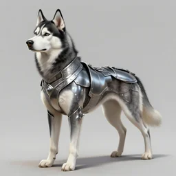 siberian husky, husky in shiny armor, metal armor, sleek, slender, fantasy, intricate, elegant, highly detailed, digital painting, artstation, armored dog, dog in armor, concept art, smooth, sharp focus, illustration, created by tyler edlin and jean delville, by john berkey and filip hodas