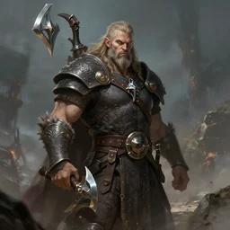a mix between a barbarian and a warlock, male, by hal foster