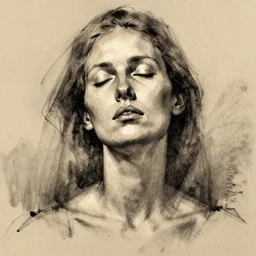 expressive abstract charcoal sketch of a woman with closed eyes by michal karcz