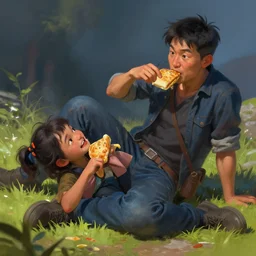 asian man eating surstromming with his swedish friend, rolling on the ground, fantasy, digital painting, dramatic lighting, vibrant setting, realistic shading, unreal engine 5, concept art, ultra detailed, trending artstation