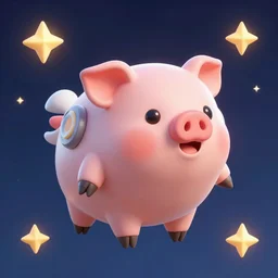 3D Fantasy Cute and adorable mecha piggy flying through space, bright stars, Smooth 3D Illustration, soft render, Servando Lupini, Daniil Kudriavtsev, handpaint texture, Blender, 3DCoat