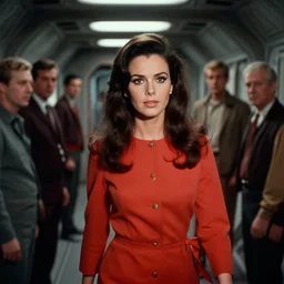 face close-up of Mila Kunis walking through an eerie space ship hallway, 1960s Technicolor, Ludek Pesek, Rick Guidice, Chesley Bonestell, Lucien Rudaux, Rolf Klep, Fred Freeman, George Pal