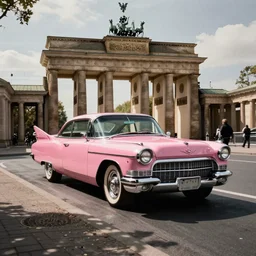 autochrome photo of a pink cadillac on the streets of berlin