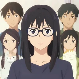 a centered anime portrait of one lady wearing eyeglasses with one cat by wlop, loish, ilya kuvshinov, makoto shinkai, and artgerm, elegant, vivid colors, hyperdetailed artistic lines, intricate, in the style of borderlands, artstation, unreal engine, 8 k, coherent, realistic