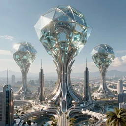 glass crescents in the sky, beautiful landscape, highly detailed, machine planet, buildings, alien utopia, metallic surface, diamond trees, advanced technology, cinematic lighting, sharp focus, artstation, intricate, masterpiece, art by maria panfilova and dylan kowalski and huifeng huang