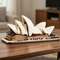 detailed lego build of sydney on basement table, professional photo, professional lighting, HDR