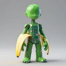 stunning person completely made out of chipped green paint, banana peel, pc circuitry and white glossy plastic, greg rutkowski, high detail!!, trending on artstation, rule of thirds, 4 k, character design