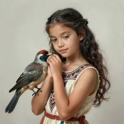 portrait of a young pocahontas, bird, idian dress, dreamy and ethereal, expressive pose, peaceful expression, elegant, highly detailed, digital painting, artstation, concept art, smooth, sharp focus, by gil elvgren by harry ekham